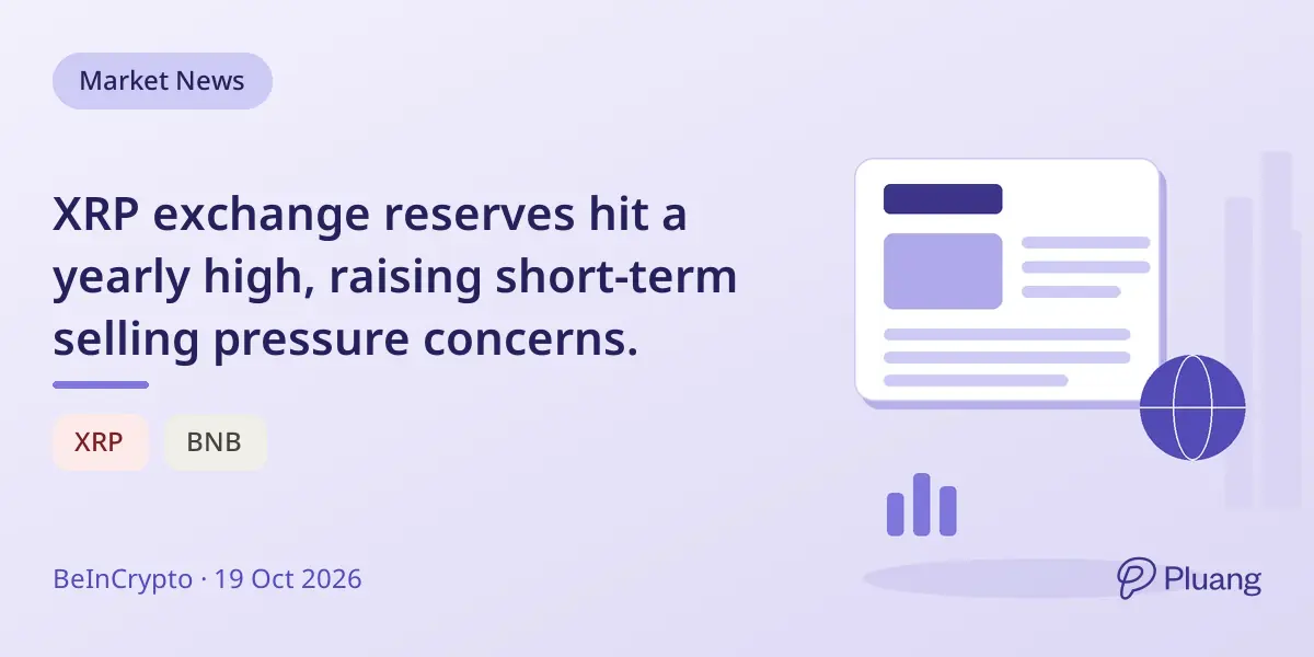 XRP exchange reserves hit a yearly high, raising short-term selling pressure concerns.