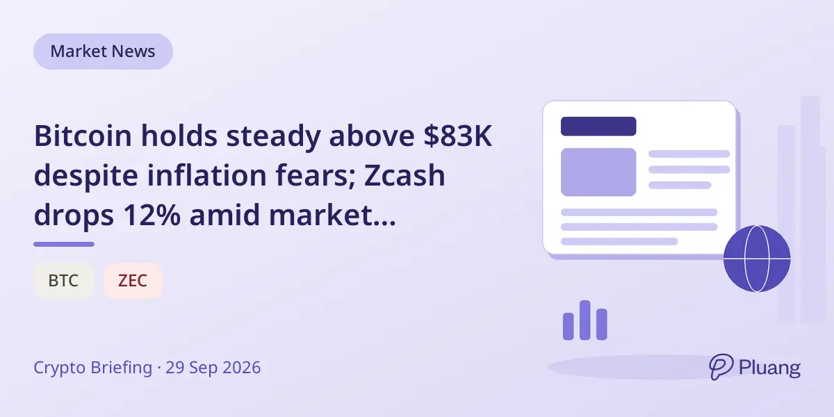 Bitcoin holds steady above $83K despite inflation fears; Zcash drops 12% amid market uncertainty.