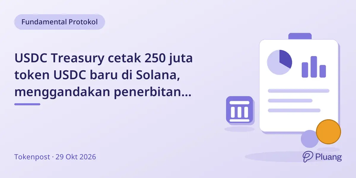 USDC Treasury cetak 250 juta token USDC baru di Solana, menggandakan penerbitan Oktober.