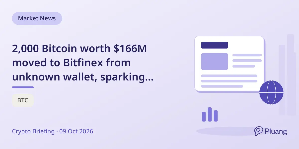 2,000 Bitcoin worth $166M moved to Bitfinex from unknown wallet, sparking market watch.