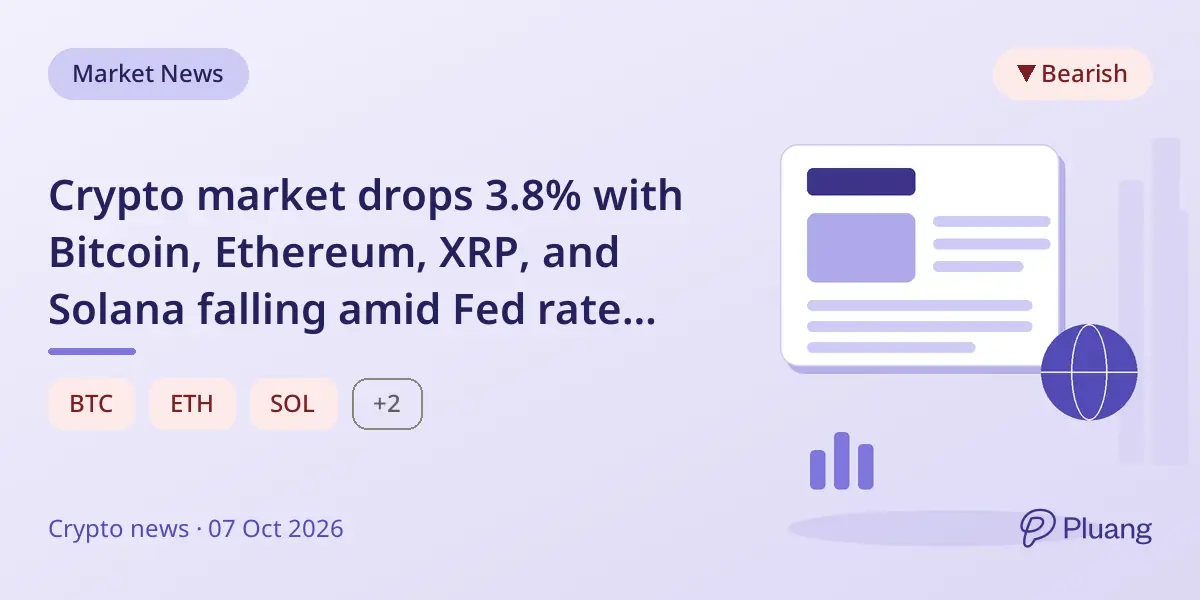 Crypto market drops 3.8% with Bitcoin, Ethereum, XRP, and Solana falling amid Fed rate hike concerns.