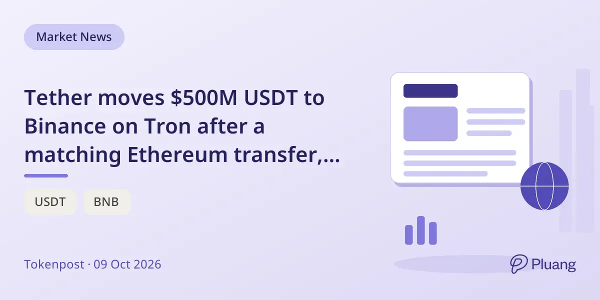 Tether moves $500M USDT to Binance on Tron after a matching Ethereum transfer, hinting at a cross-chain swap.