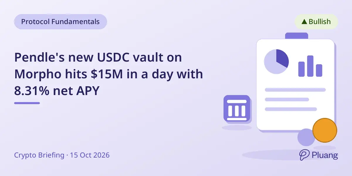 Pendle's new USDC vault on Morpho hits $15M in a day with 8.31% net APY