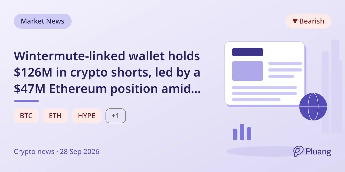 Wintermute-linked wallet holds $126M in crypto shorts, led by a $47M Ethereum position amid price pullbacks.