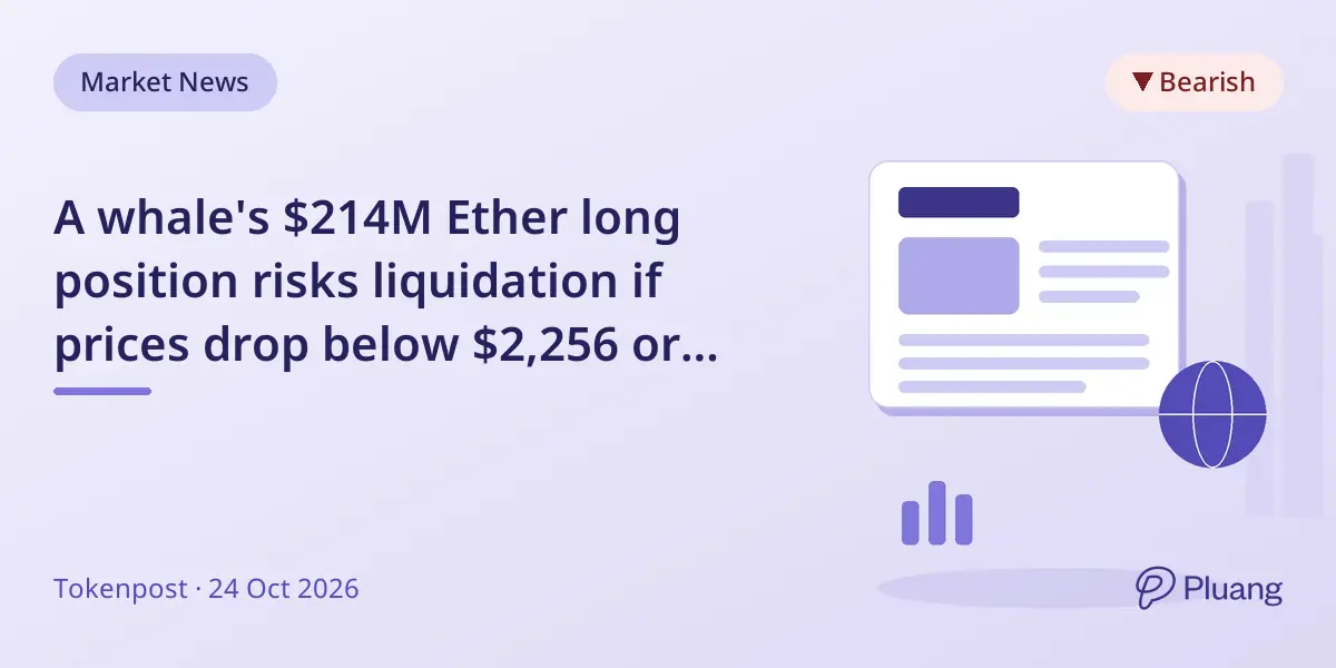 A whale's $214M Ether long position risks liquidation if prices drop below $2,256 or $2,226.