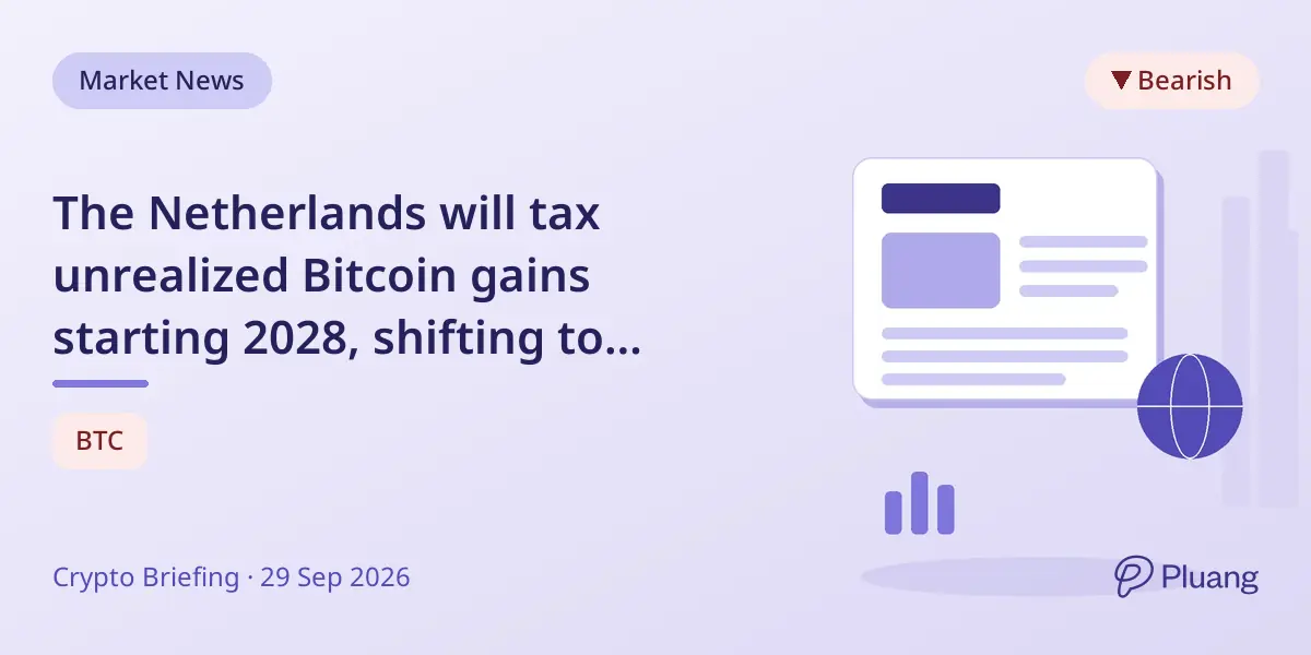 The Netherlands will tax unrealized Bitcoin gains starting 2028, shifting to mark-to-market crypto taxation.