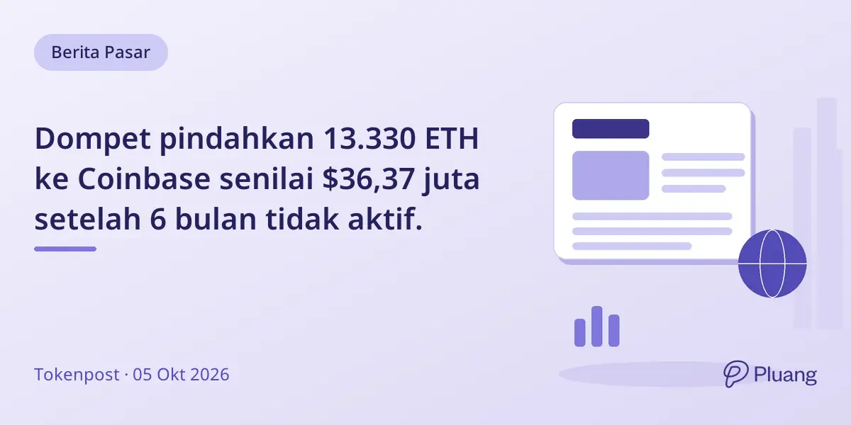 Dompet pindahkan 13.330 ETH ke Coinbase senilai $36,37 juta setelah 6 bulan tidak aktif.