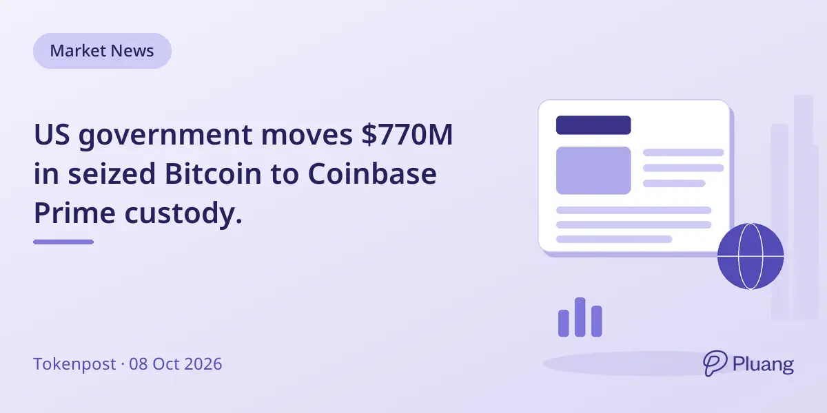 US government moves $770M in seized Bitcoin to Coinbase Prime custody.