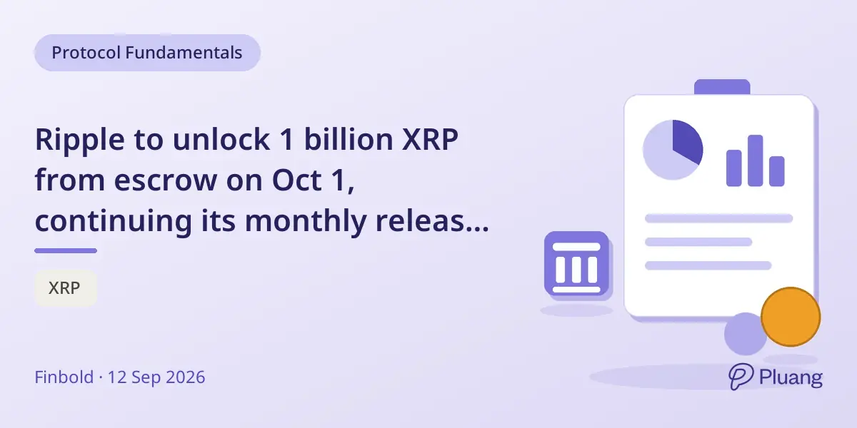 Ripple to unlock 1 billion XRP from escrow on Oct 1, continuing its monthly release schedule.