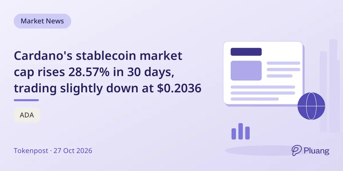 Cardano's stablecoin market cap rises 28.57% in 30 days, trading slightly down at $0.2036