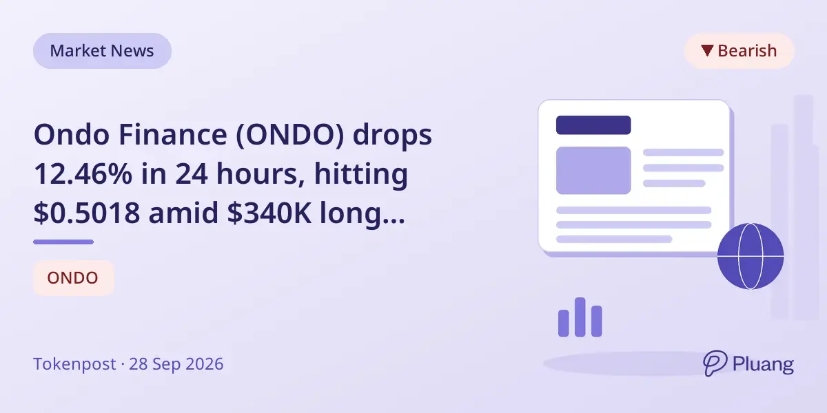 Ondo Finance (ONDO) drops 12.46% in 24 hours, hitting $0.5018 amid $340K long liquidations