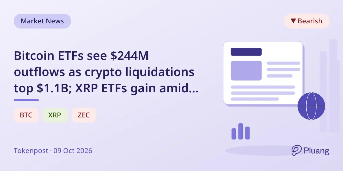 Bitcoin ETFs see $244M outflows as crypto liquidations top $1.1B; XRP ETFs gain amid market selloff.
