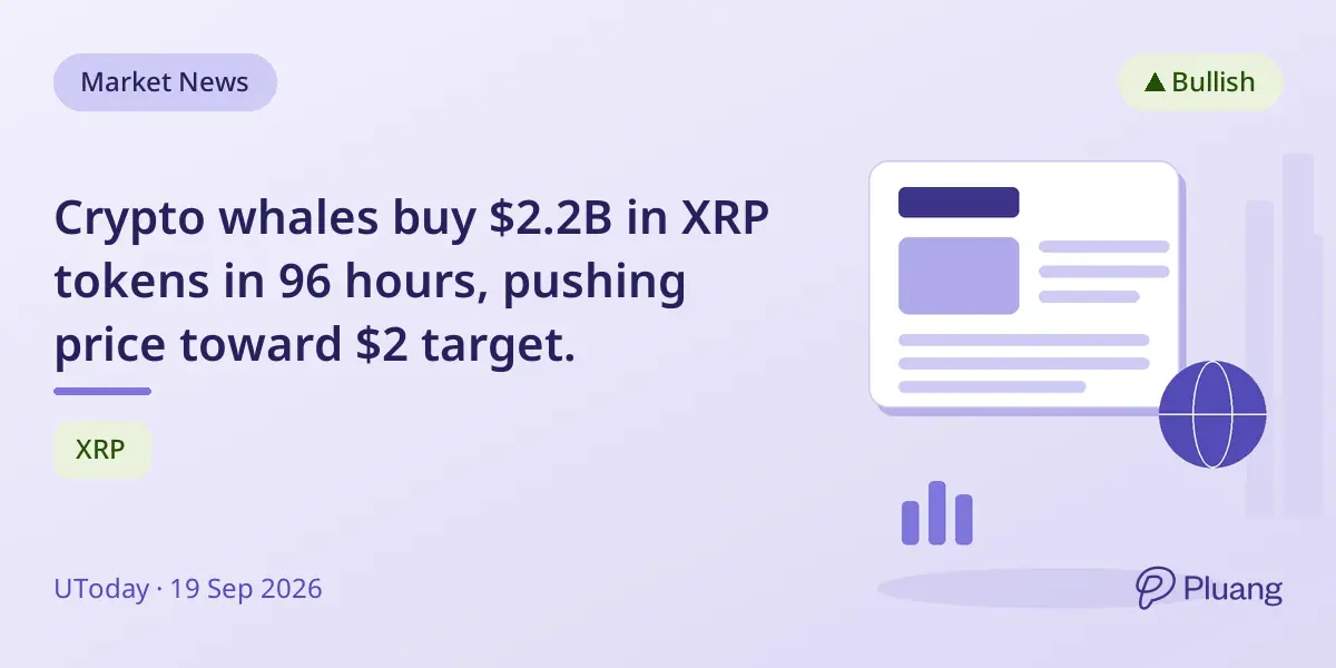 Les baleines crypto achètent 2.2B $ de jetons XRP en 96 h...