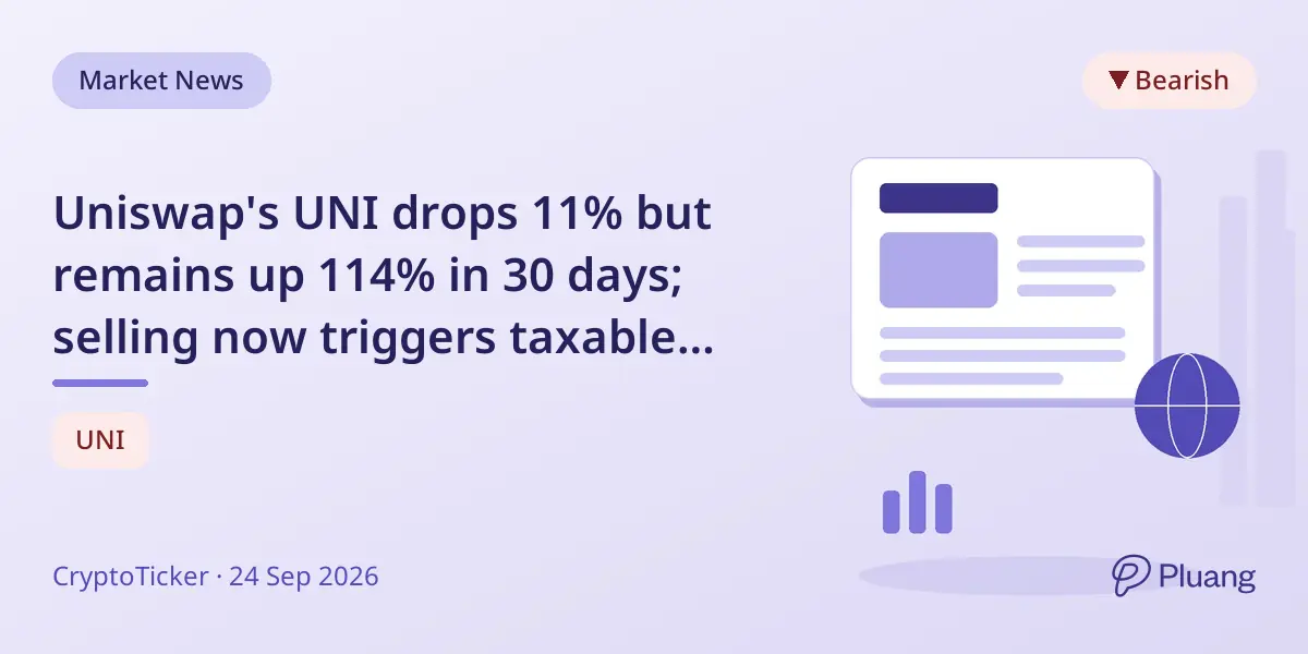 Uniswap's UNI drops 11% but remains up 114% in 30 days; selling now triggers taxable gains in Germany.
