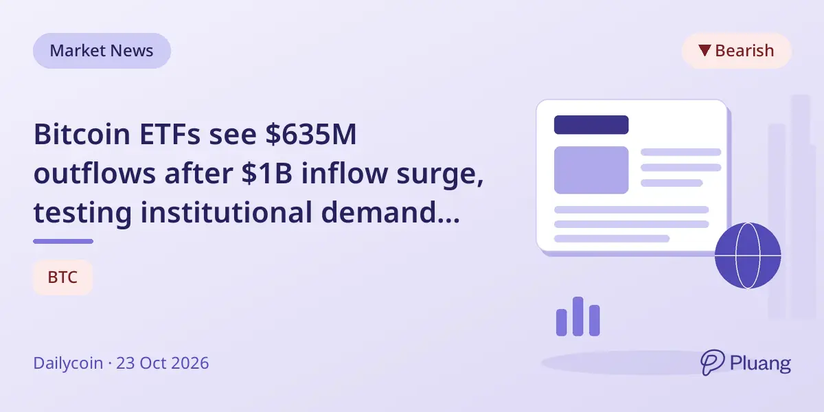 Bitcoin ETFs see $635M outflows after $1B inflow surge, testing institutional demand amid price drop.