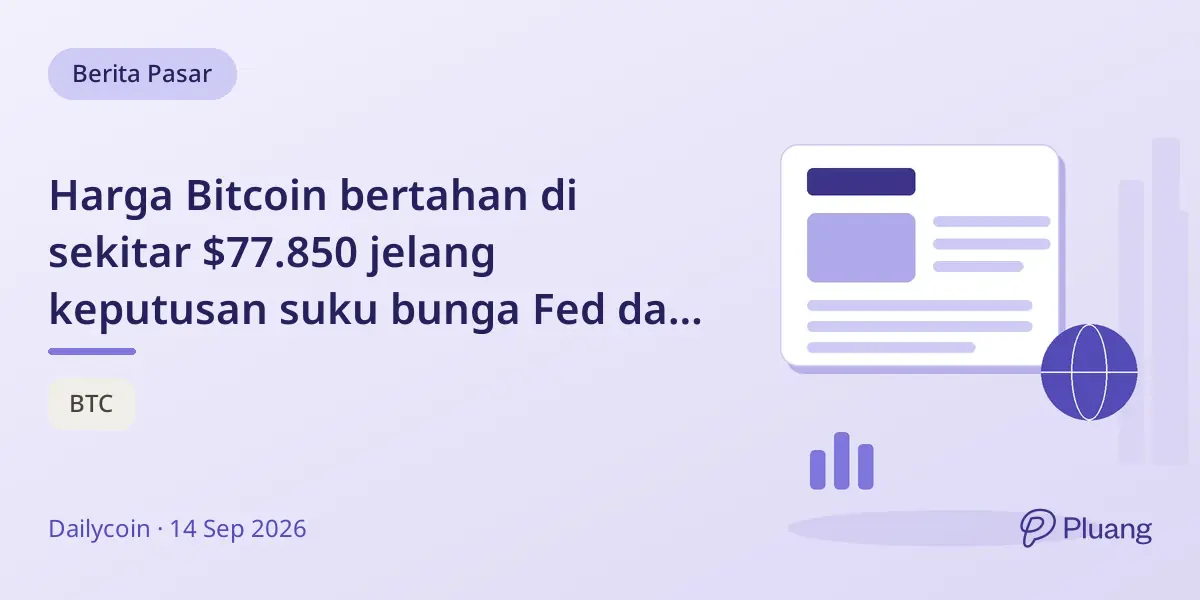 Harga Bitcoin bertahan di sekitar $77.850 jelang keputusan suku bunga Fed dan voting crypto Senat.
