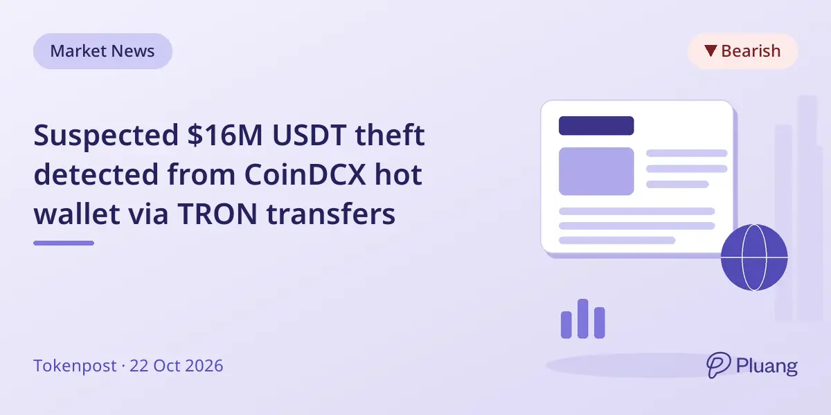 Suspected $16M USDT theft detected from CoinDCX hot wallet via TRON transfers
