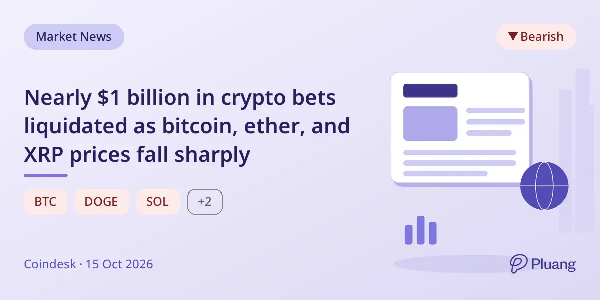 Nearly $1 billion in crypto bets liquidated as bitcoin, ether, and XRP prices fall sharply