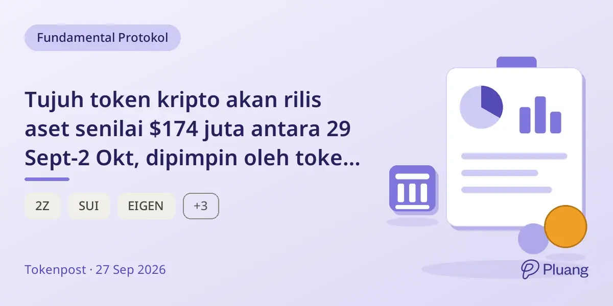Tujuh token kripto akan rilis aset senilai $174 juta antara 29 Sept-2 Okt, dipimpin oleh token 2Z DoubleZero.