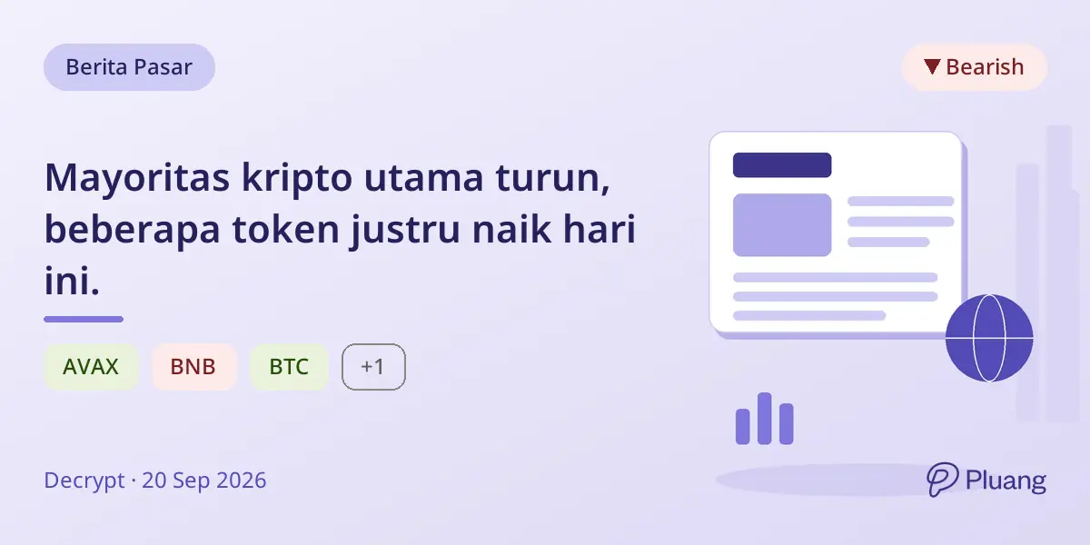 Mayoritas kripto utama turun, beberapa token justru naik hari ini.