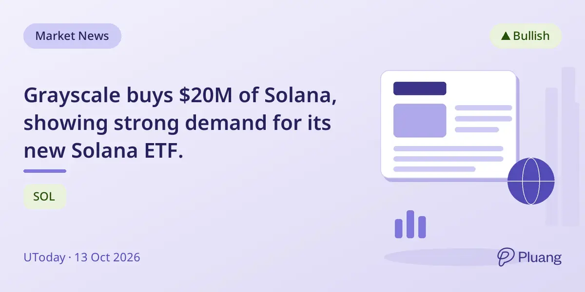 Grayscale buys $20M of Solana, showing strong demand for its new Solana ETF.