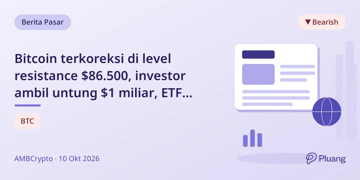 Bitcoin terkoreksi di level resistance $86.500, investor ambil untung $1 miliar, ETF alami outflow $409 juta Oktober ini.