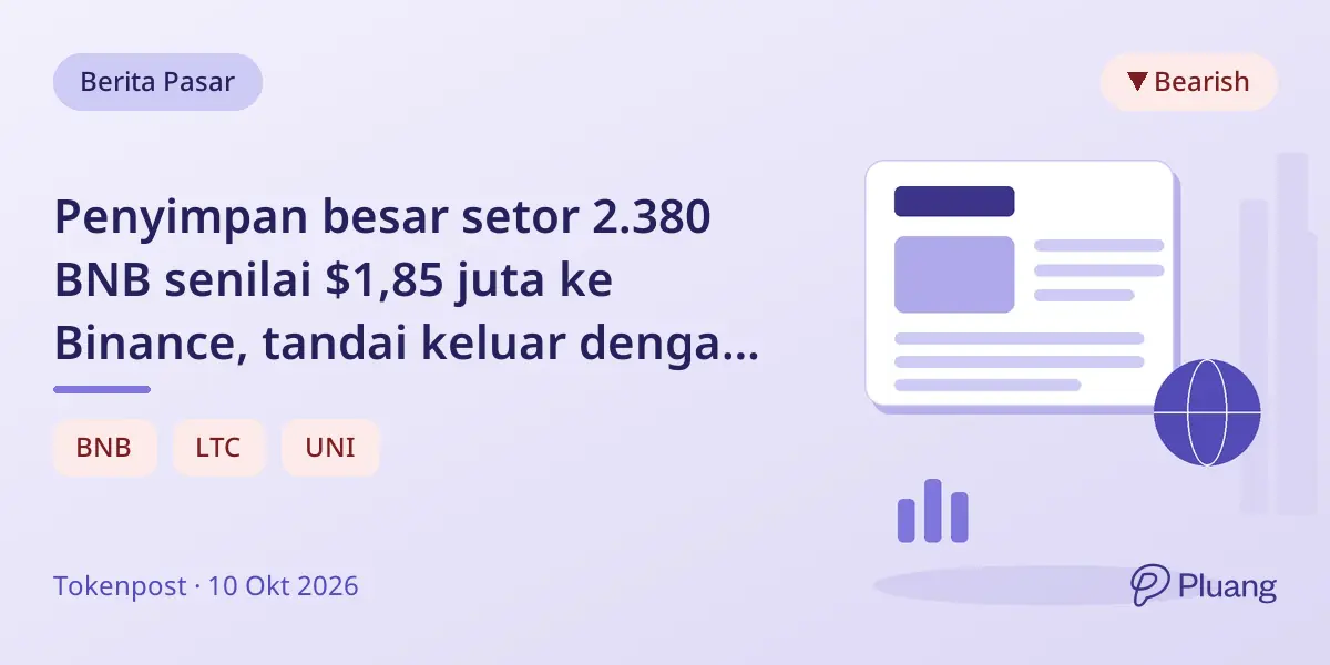 Penyimpan besar setor 2.380 BNB senilai $1,85 juta ke Binance, tandai keluar dengan rugi $1,5 juta di altcoin.