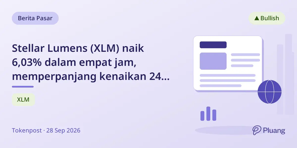 Stellar Lumens (XLM) naik 6,03% dalam empat jam, memperpanjang kenaikan 24 jam hampir 7%.