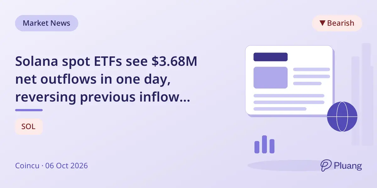 Solana spot ETFs see $3.68M net outflows in one day, reversing previous inflow trends.
