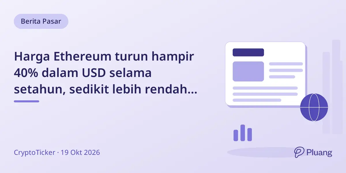 Harga Ethereum turun hampir 40% dalam USD selama setahun, sedikit lebih rendah dalam euro karena efek mata uang