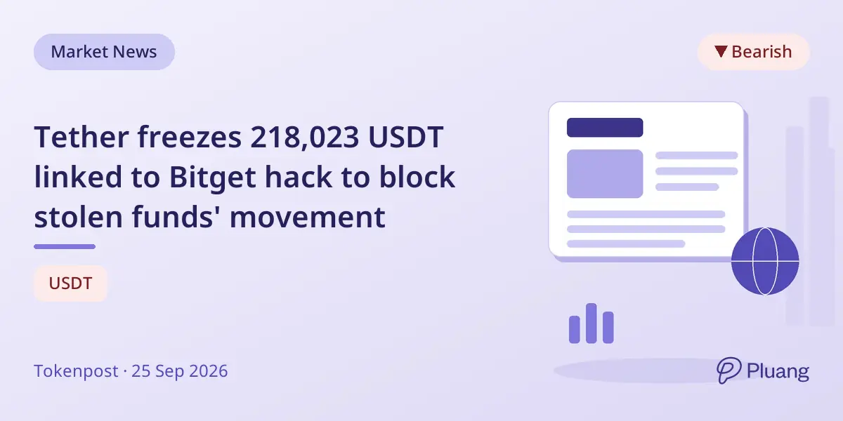Tether freezes 218,023 USDT linked to Bitget hack to block stolen funds' movement