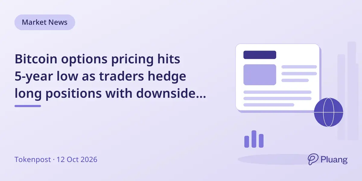 Bitcoin options pricing hits 5-year low as traders hedge long positions with downside protection.