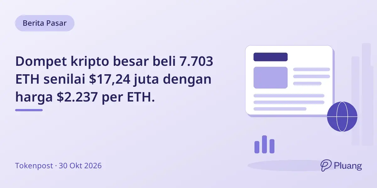 Dompet kripto besar beli 7.703 ETH senilai $17,24 juta dengan harga $2.237 per ETH.