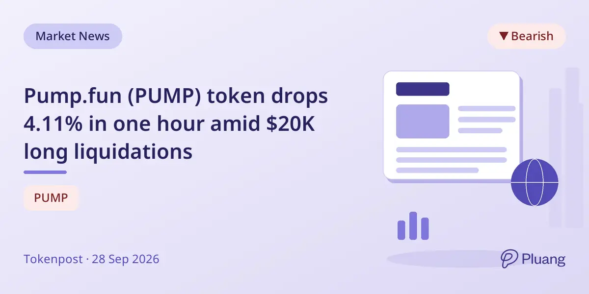 Pump.fun (PUMP) token drops 4.11% in one hour amid $20K long liquidations