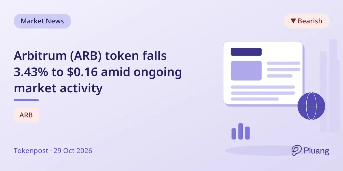 Arbitrum (ARB) token falls 3.43% to $0.16 amid ongoing market activity