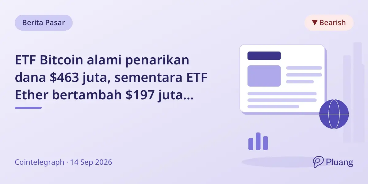 ETF Bitcoin alami penarikan dana $463 juta, sementara ETF Ether bertambah $197 juta minggu ini