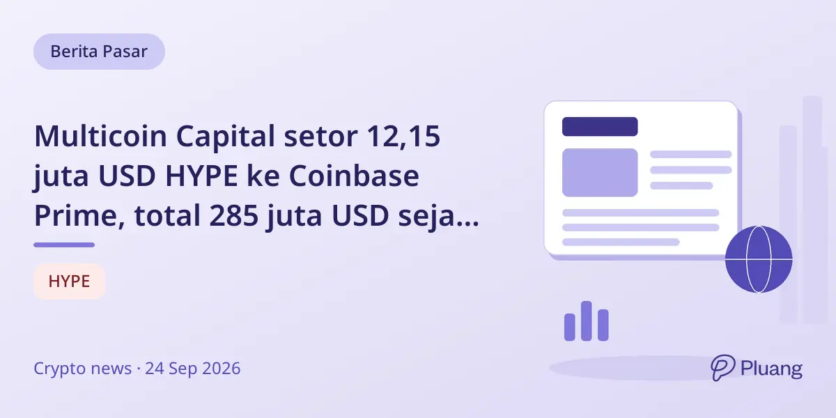 Multicoin Capital setor 12,15 juta USD HYPE ke Coinbase Prime, total 285 juta USD sejak 28 Juli.