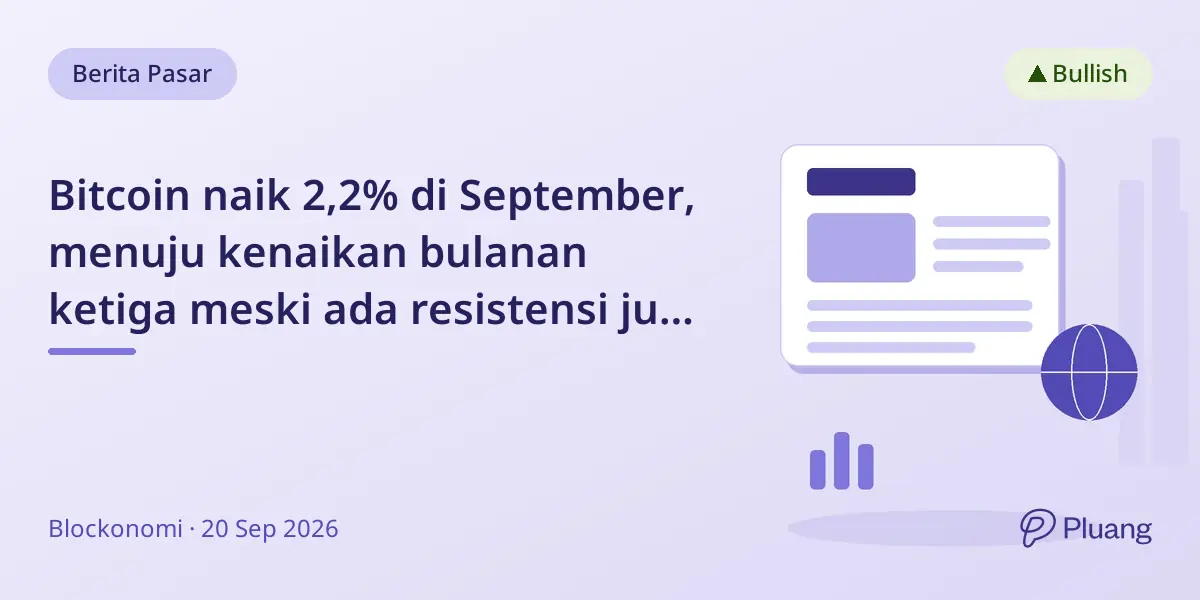 Bitcoin naik 2,2% di September, menuju kenaikan bulanan ketiga meski ada resistensi jual di $83K-$86K.