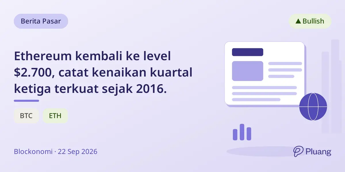 Ethereum kembali ke level $2.700, catat kenaikan kuartal ketiga terkuat sejak 2016.