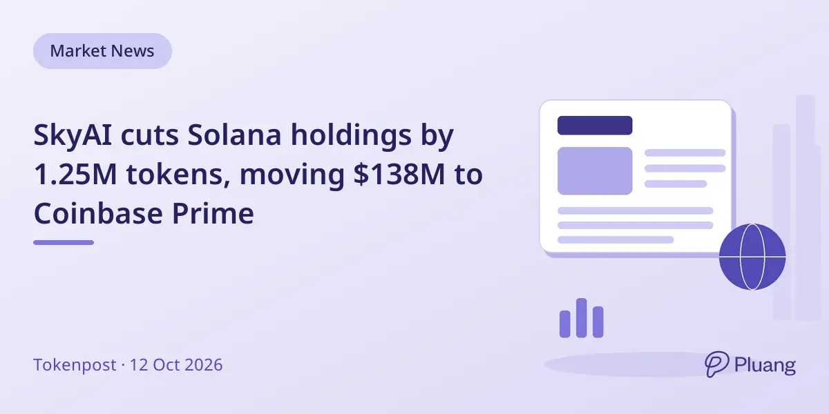 SkyAI cuts Solana holdings by 1.25M tokens, moving $138M to Coinbase Prime