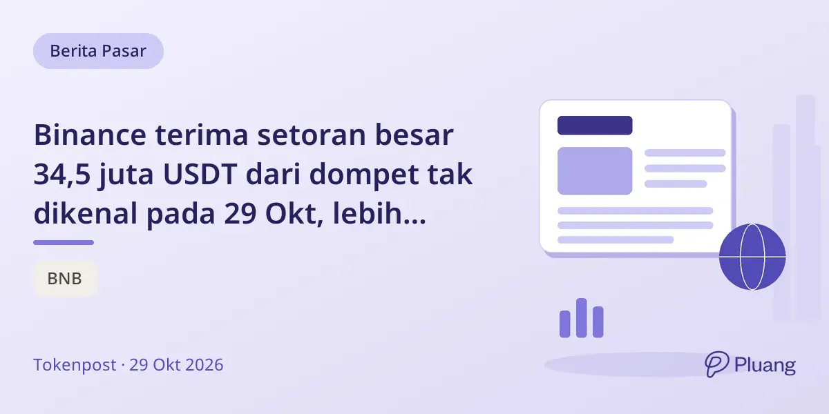 Binance terima setoran besar 34,5 juta USDT dari dompet tak dikenal pada 29 Okt, lebih tinggi dari transfer sebelumnya.