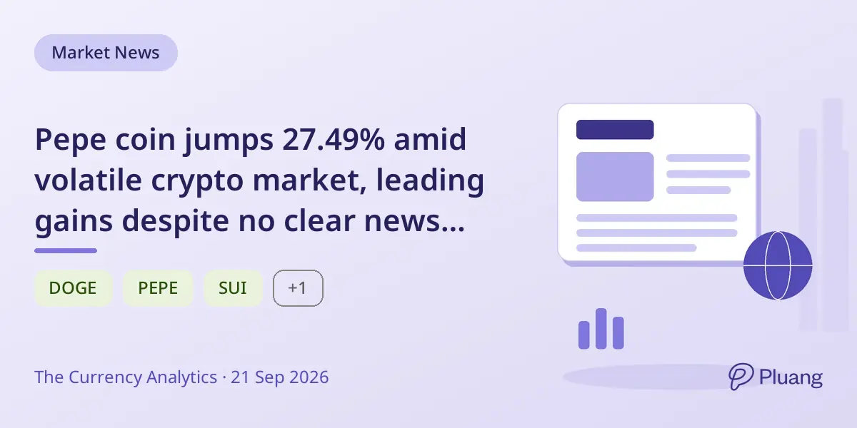 Pepe coin jumps 27.49% amid volatile crypto market, leading gains despite no clear news catalyst.