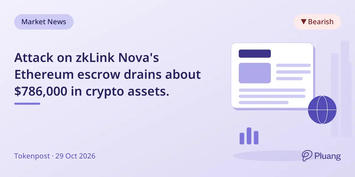 Attack on zkLink Nova's Ethereum escrow drains about $786,000 in crypto assets.