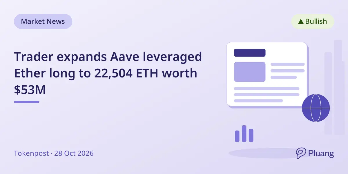 Trader expands Aave leveraged Ether long to 22,504 ETH worth $53M