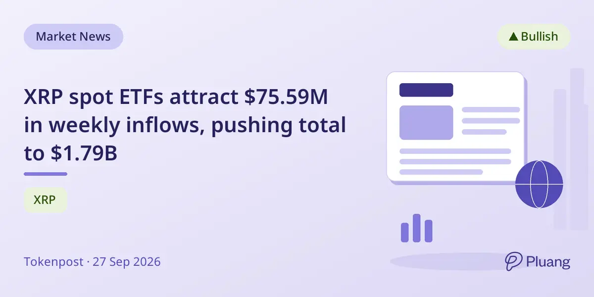 XRP spot ETFs attract $75.59M in weekly inflows, pushing total to $1.79B