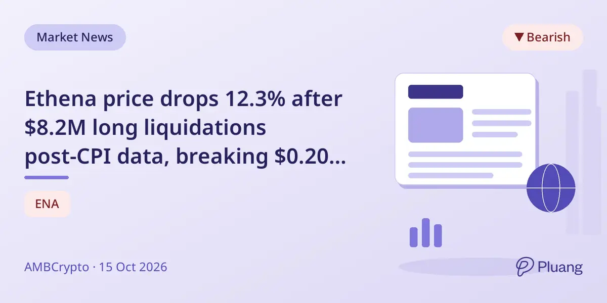 Ethena price drops 12.3% after $8.2M long liquidations post-CPI data, breaking $0.20 support level.