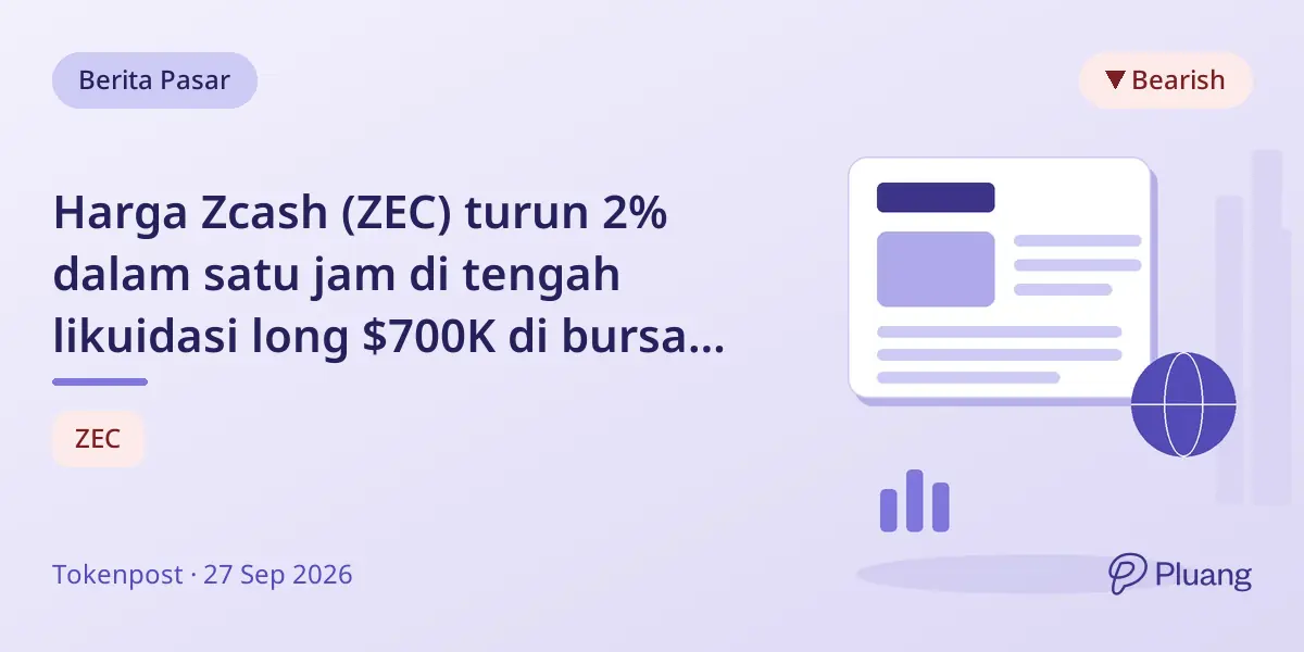 Harga Zcash (ZEC) turun 2% dalam satu jam di tengah likuidasi long $700K di bursa besar