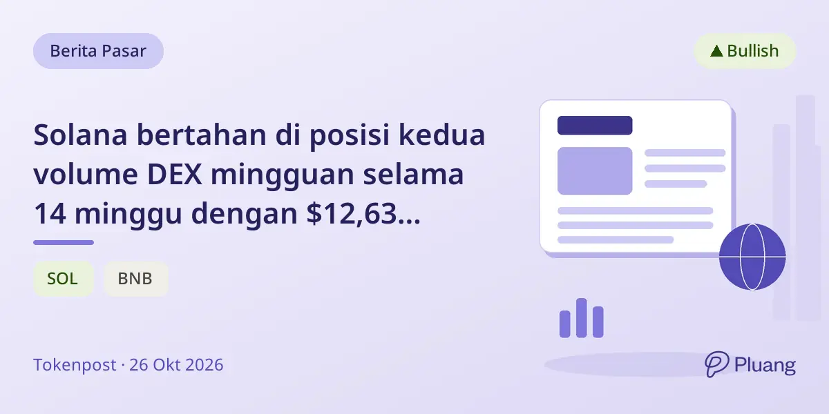 Solana bertahan di posisi kedua volume DEX mingguan selama 14 minggu dengan $12,63 miliar.