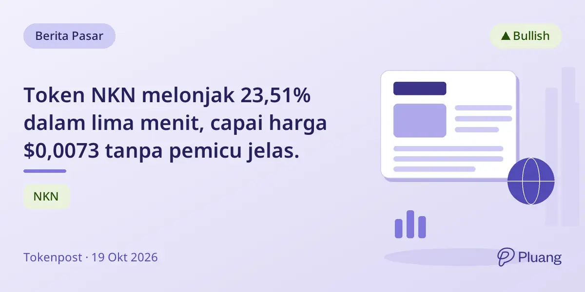 Token NKN melonjak 23,51% dalam lima menit, capai harga $0,0073 tanpa pemicu jelas.
