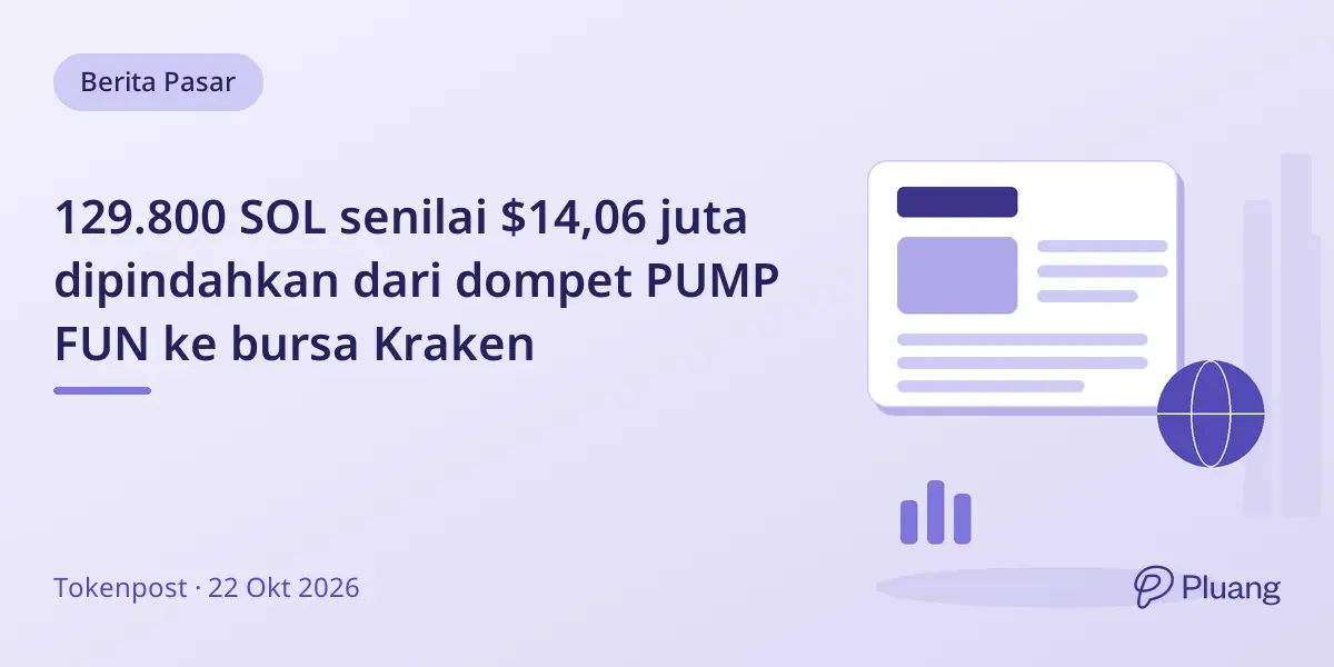 129.800 SOL senilai $14,06 juta dipindahkan dari dompet PUMP FUN ke bursa Kraken